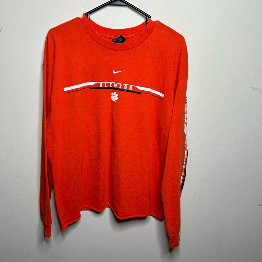 Vintage Nike Clemson Tigers Long Sleeve T-Shirt Cropped Orange NCAA College